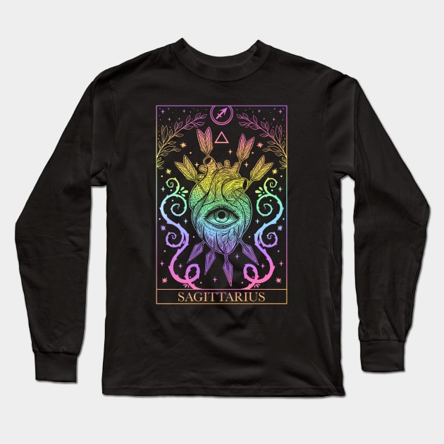 Zodiac sign tarot card Sagittarius Long Sleeve T-Shirt by OccultOmaStore